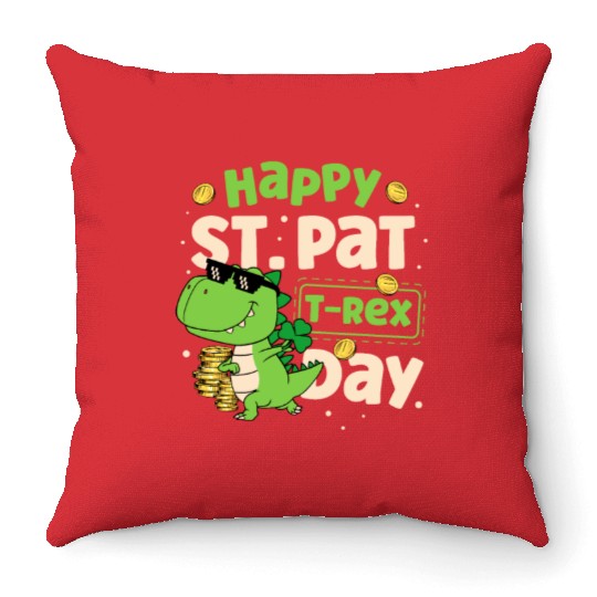 Happy St. Pat T-rex Day Dinosaur St. Patricks Day Throw Pillows