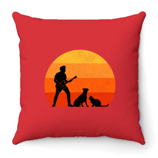 Bass Guitar Player Musician Bassist Cat Dog Animal Throw Pillows