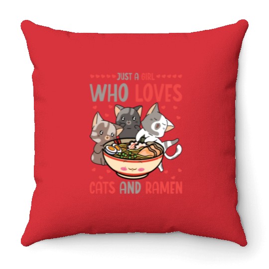 Ramen And Cats Fan Ramen Noodle Soup Throw Pillows
