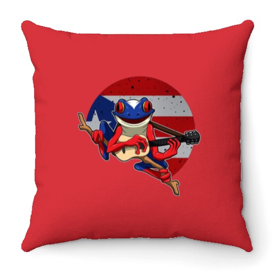 Guitar Playing Coqui Frog Puerto Rico Animal Throw Pillows