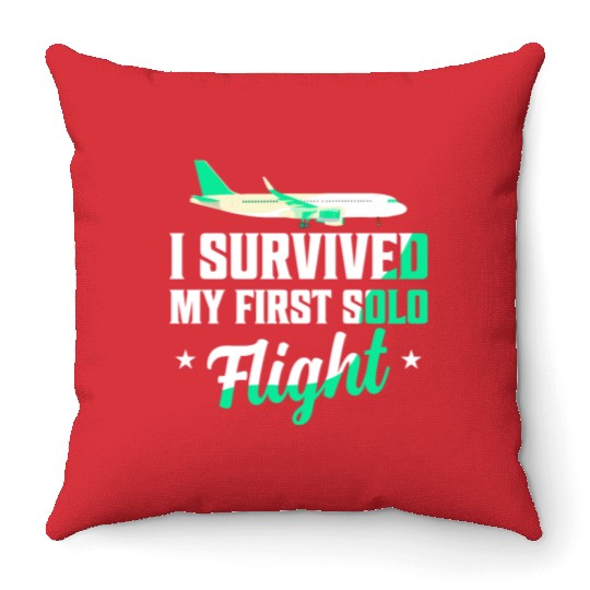 I Survived My First Solo Flight Pilot Throw Pillows