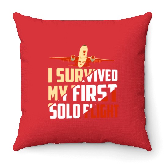 I Survived My First Solo Flight Aviation Throw Pillows