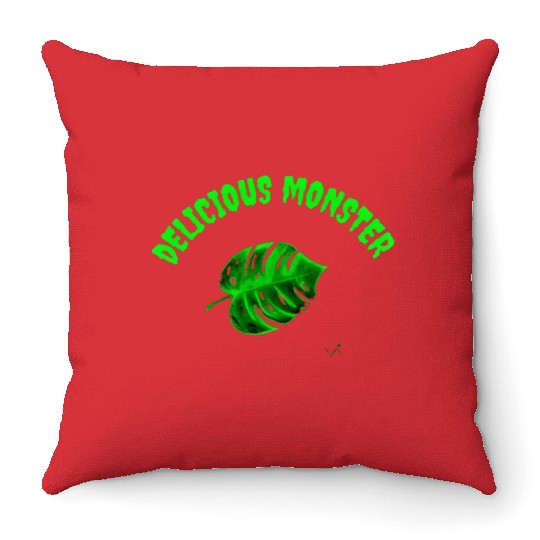 Green delicious monster Throw Pillows