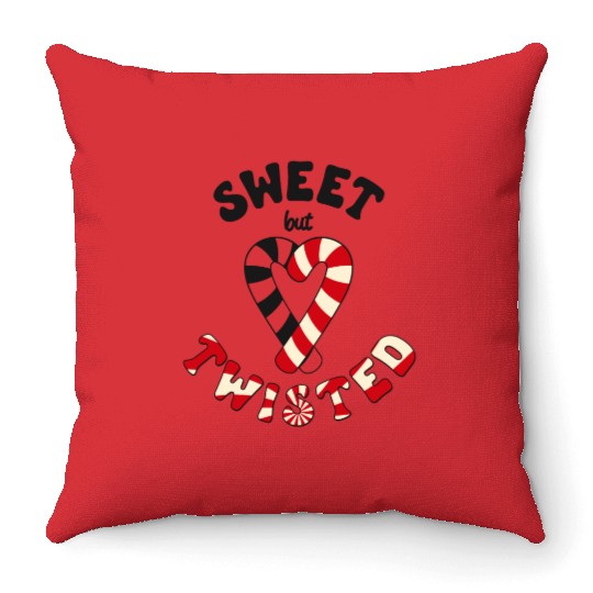 Sweet but twisted candy canes pun Throw Pillows