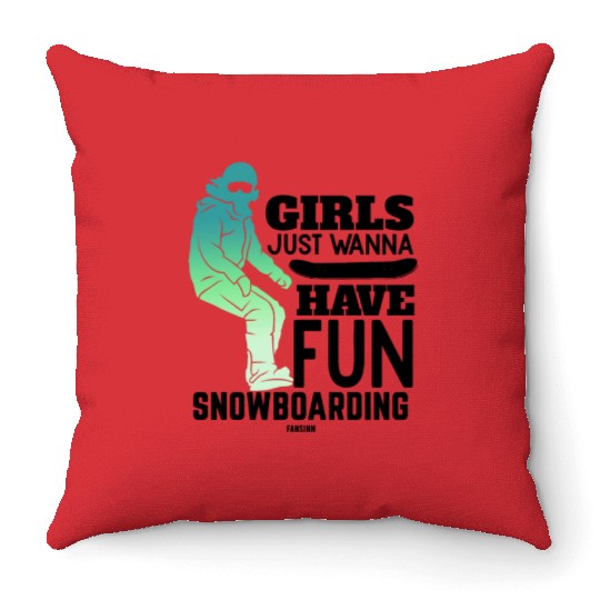 Snowboard girl woman winter holidays Throw Pillows
