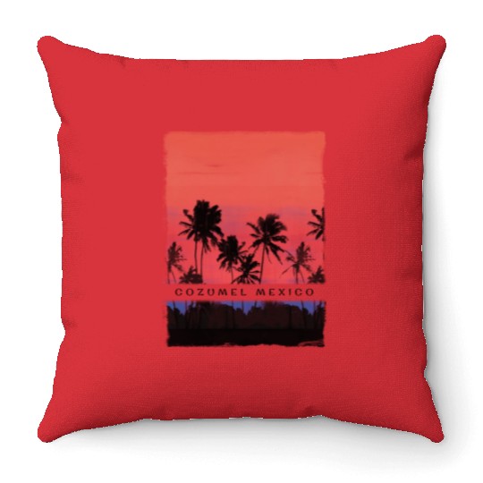 Cozumel Mexico Vacation Souvenir Beach Palm Tree Throw Pillows