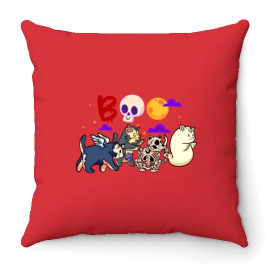 Boo! | Spooky Funny Halloween | Mummy Skeleton Throw Pillows