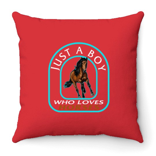 Cowboy Throw Pillows, Just A Boy Who Loves Horses Throw Pillows,