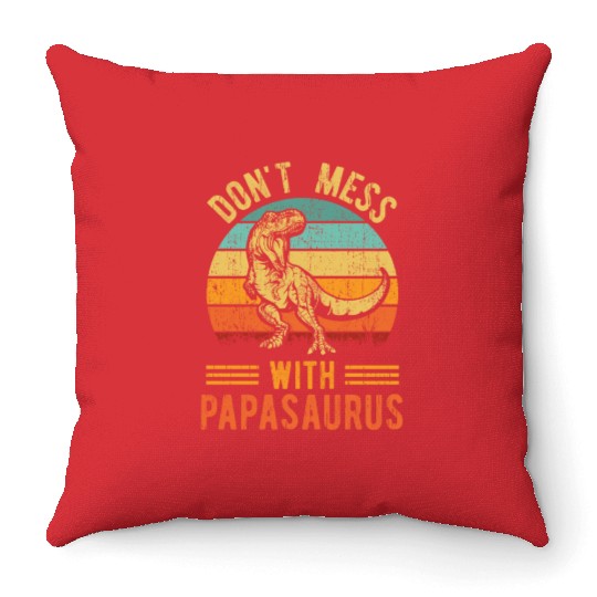 Papa Dad Father Dinosaur Funny Design - Papasaurus Throw Pillows