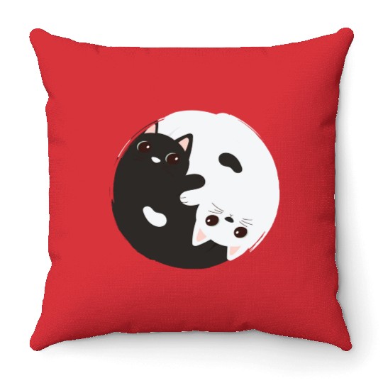 ying yang cat Throw Pillows