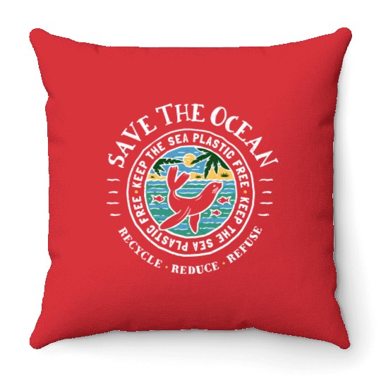 Keep The Sea Plastic Free Seal Save The Ocean Throw Pillows