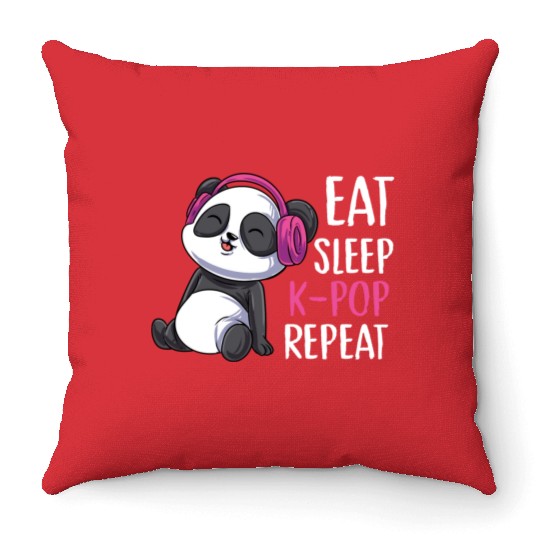 Eat Sleep K-pop Repeat Panda bear korean music Throw Pillows