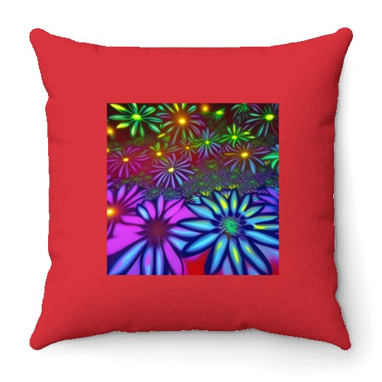 Psychedelic flowers Throw Pillows