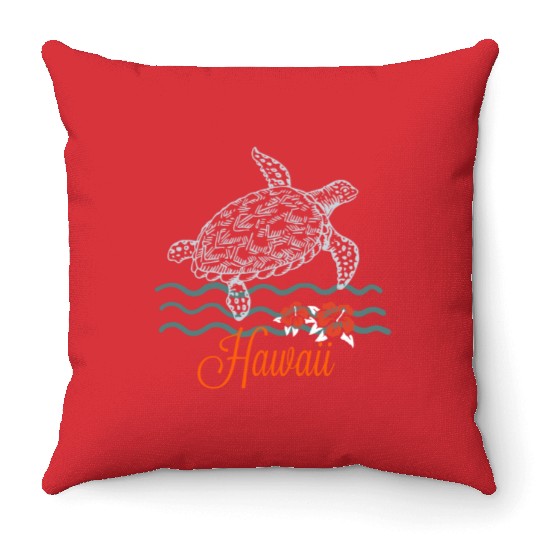 Hawaii Sea Turtle Hibiscus Flowers Souvenir Throw Pillows