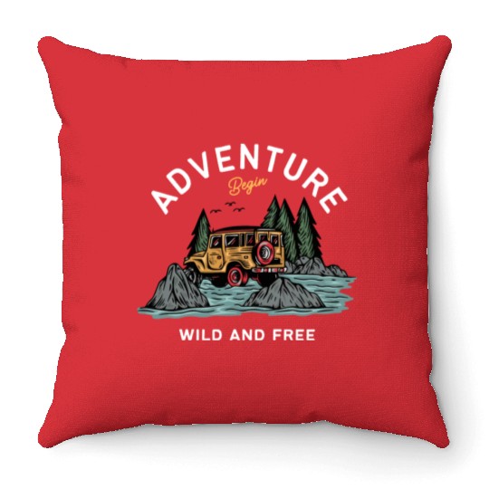Light Blue Illustration Adventure Throw Pillows