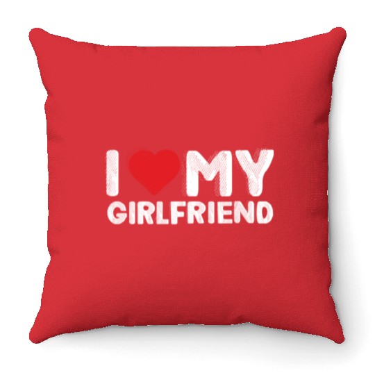I Love My Girlfriend Red Heart Boyfriend I Love Throw Pillows