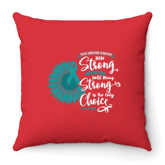 Cervical Cancer Awareness Month Teal Sunflower Throw Pillows