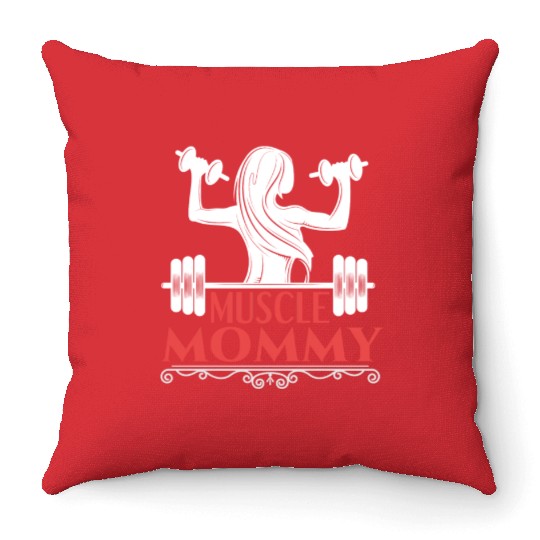 Muscle Mommy fitness saying Throw Pillows