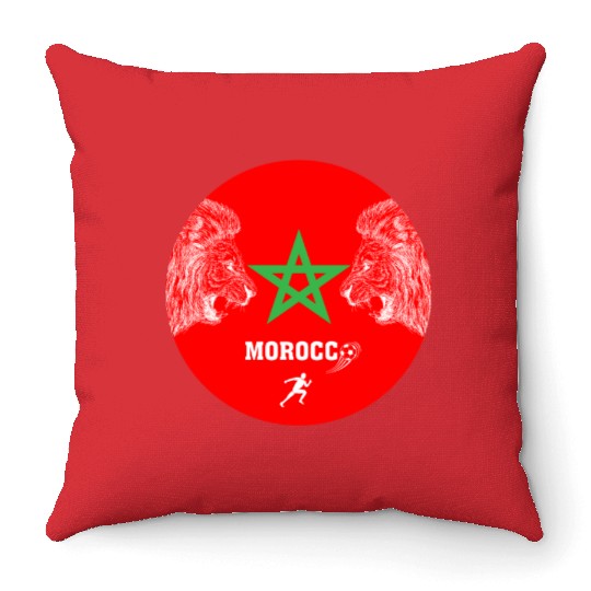 Morocco Soccer Lion Emblem Throw Pillows