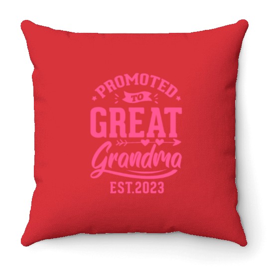 Promoted To Great Grandma Est. 2023 Throw Pillows