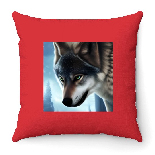 Wolf portrait Throw Pillows