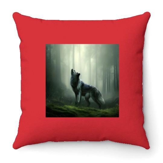 Howling wolf at midnight Throw Pillows