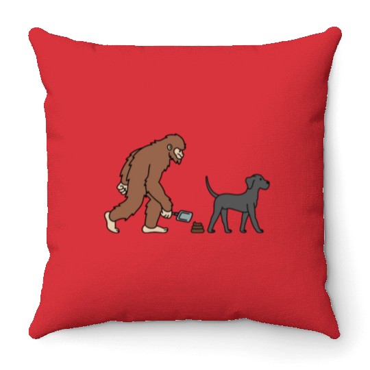 Bigfoot Sasquatch Poop Great Dane Throw Pillows