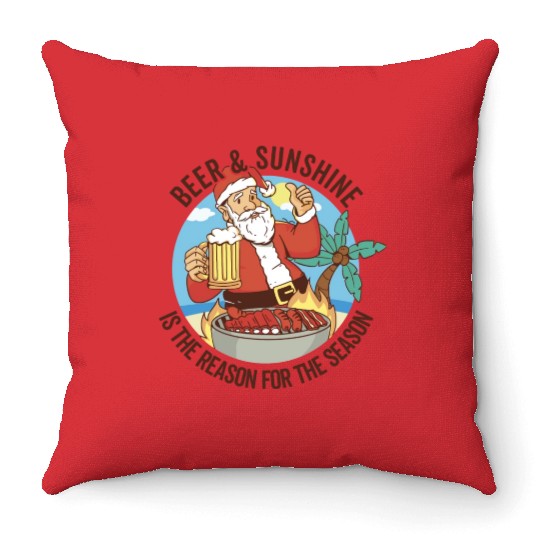 Summer Santa BBQ - Christmas In July Throw Pillows