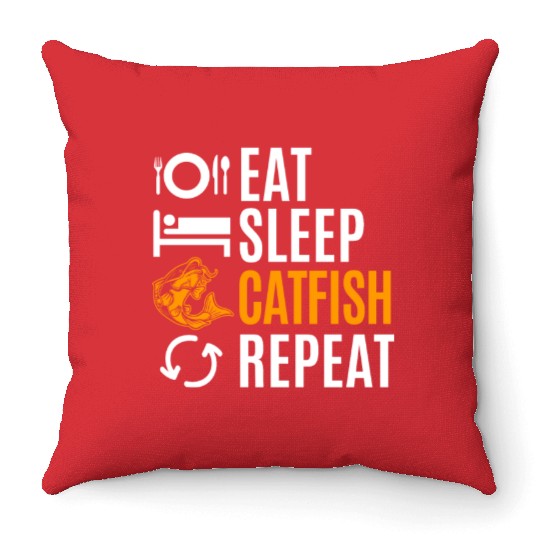 Eat Sleep Catfish Repeat Throw Pillows