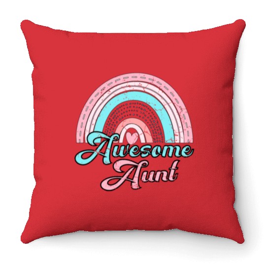 Awesome Aunt retro rainbow vintage Throw Pillows