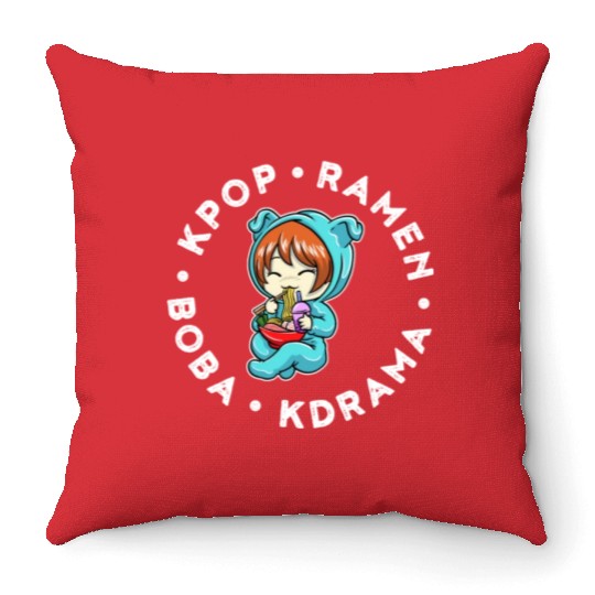 Kpop Ramen Boba Kdrama Funny Kpop Gift Throw Pillows