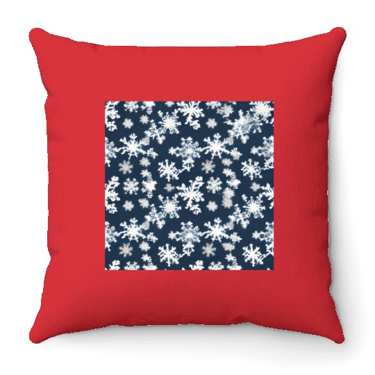 Snow pattern on navy blue background Throw Pillows