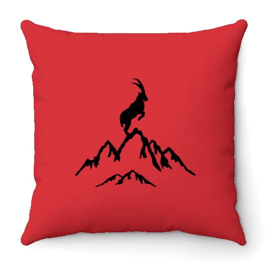 Mountain and Ibex, Mountains and Mountain goat Throw Pillows