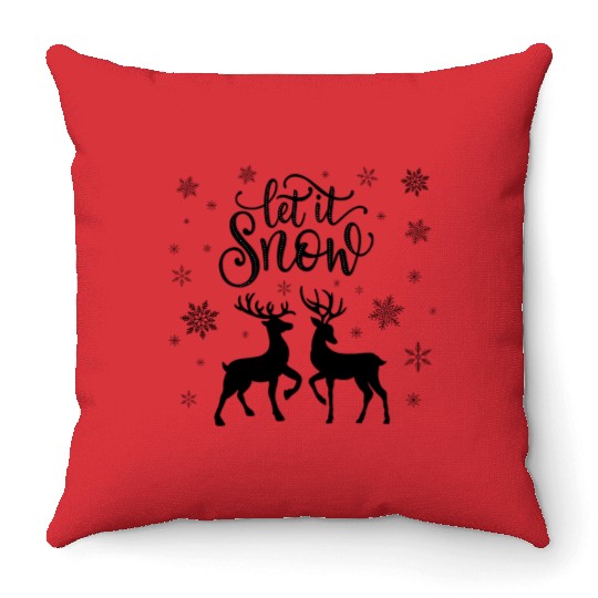 Let it snow with deer and snowflakes Throw Pillows