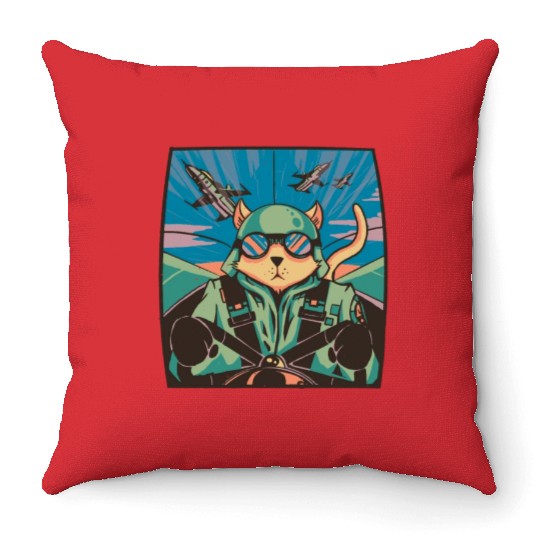 Fighter jet pilot-cat Fighter jet pilot-cat inspir Throw Pillows