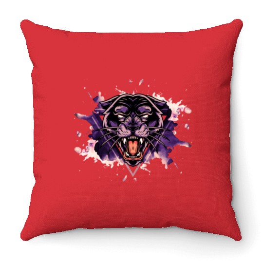 Panther Panter Purple Black Splash Predator Animal Throw Pillows