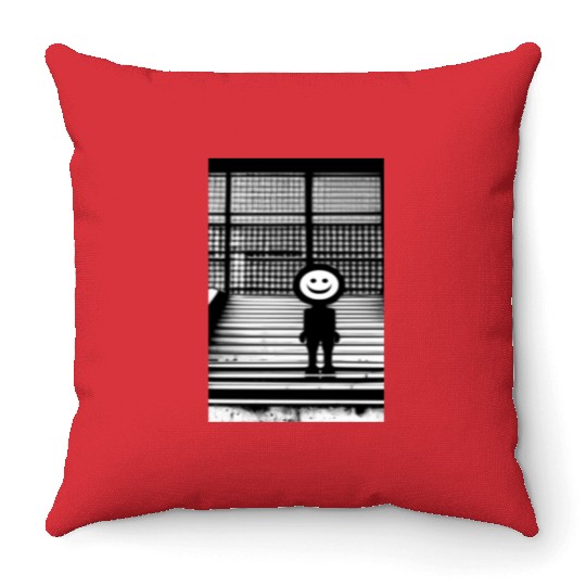 Smiley Face in Throw Pillows Standing on the Steps Street
