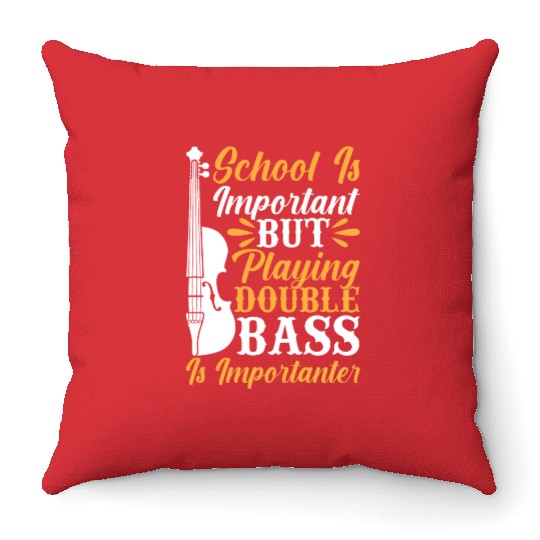 Back To School Playing Double Bass Contrabassist P Throw Pillows