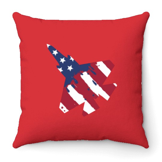 F-35 Lightning Military American Painted Flag Jet Throw Pillows