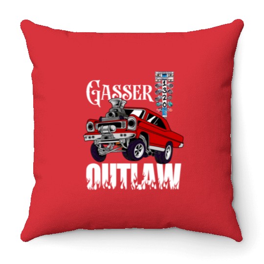 Gasser Outlaw Class Vintage Drag Racing Race Car Throw Pillows