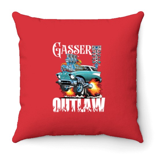 Gasser Outlaw Class Vintage Drag Racing Race Car Throw Pillows
