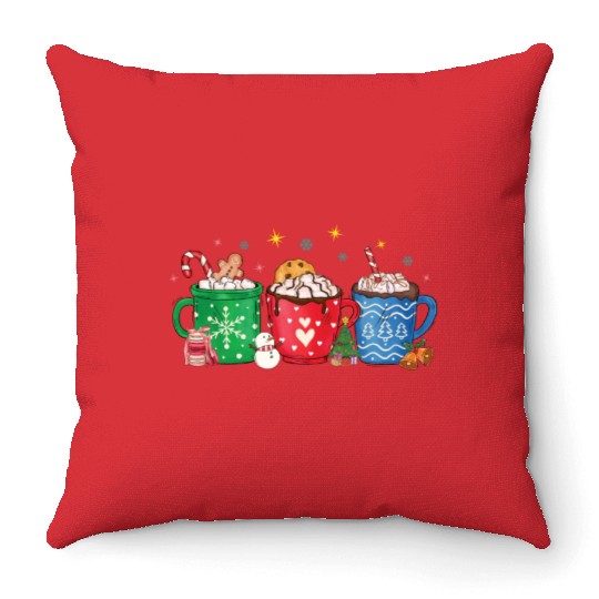 Christmas Hot Chocolate Cup Throw Pillows