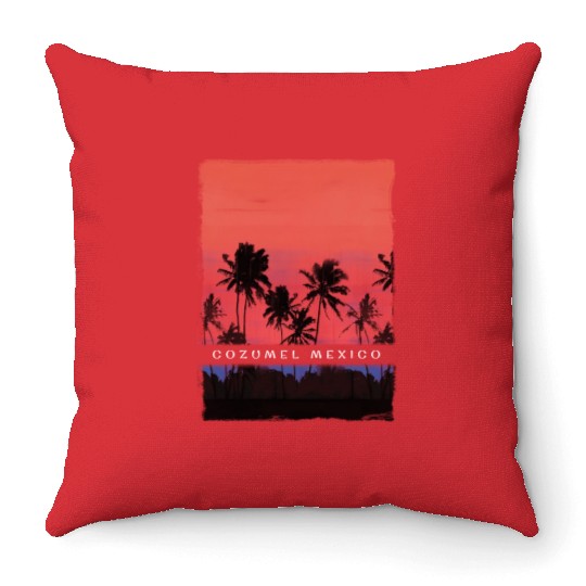 Cozumel Mexico Vacation Souvenir Palm Tree Beach Throw Pillows
