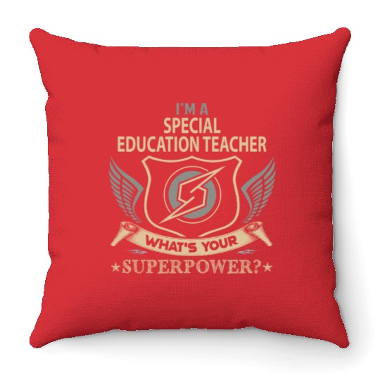 Special Education Teacher Throw Pillows - Superpower Job