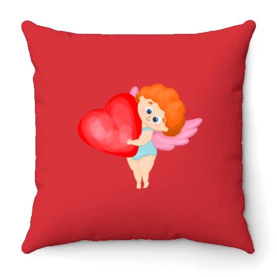 Lovely cupids. Cupid with a red heart Throw Pillows