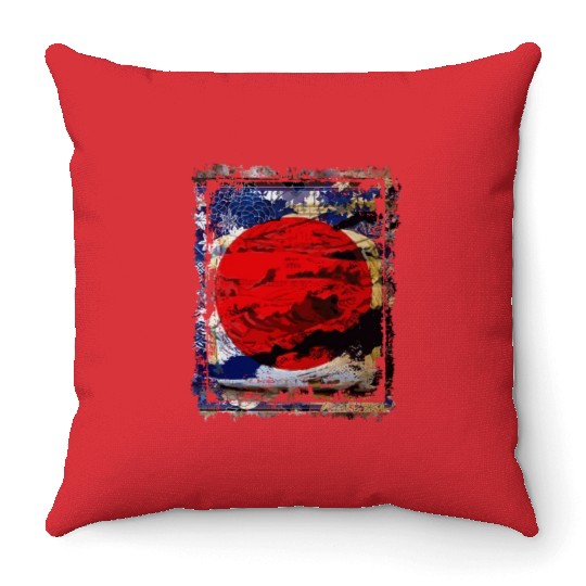 Japan Flag Red Circle Blue Mountain Collage Art 74 Throw Pillows