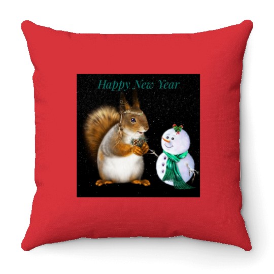 Design for a snowman and a bunny to celebrate 2023 Throw Pillows