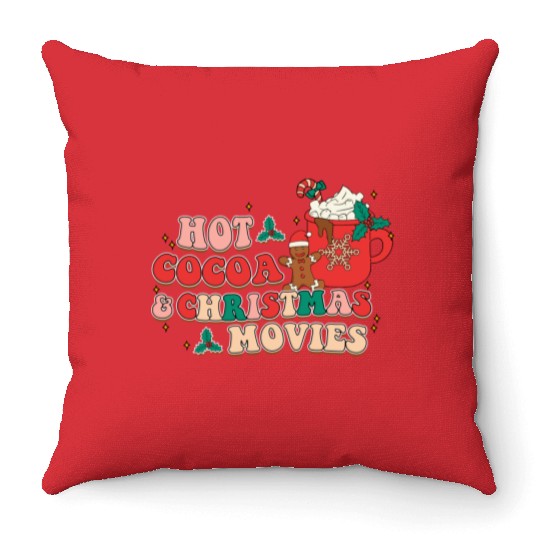 hot cocoa christmas movies Throw Pillows