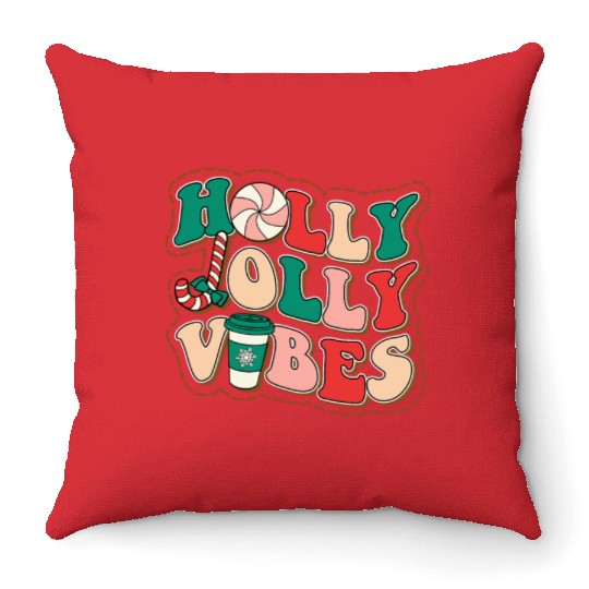 holly jolly vibes Throw Pillows