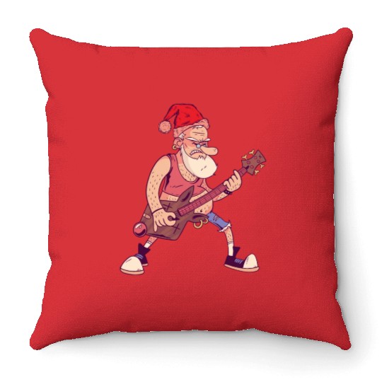 Bass Guitar Player Santa Claus Bass Guitarist Sant Throw Pillows